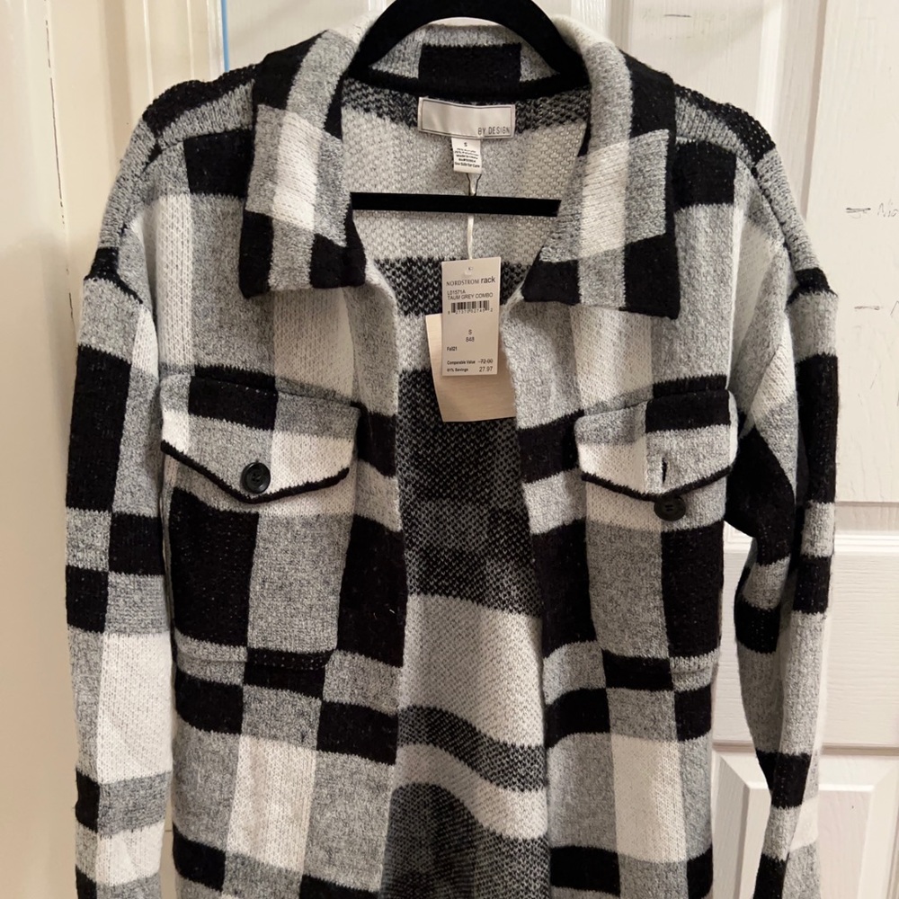 Black & white plaid long line flannel